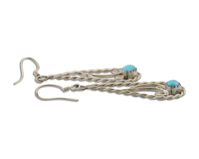 Navajo Dangle Earrings 925 Silver Natural Turquoise Artist Signed JB C.80's