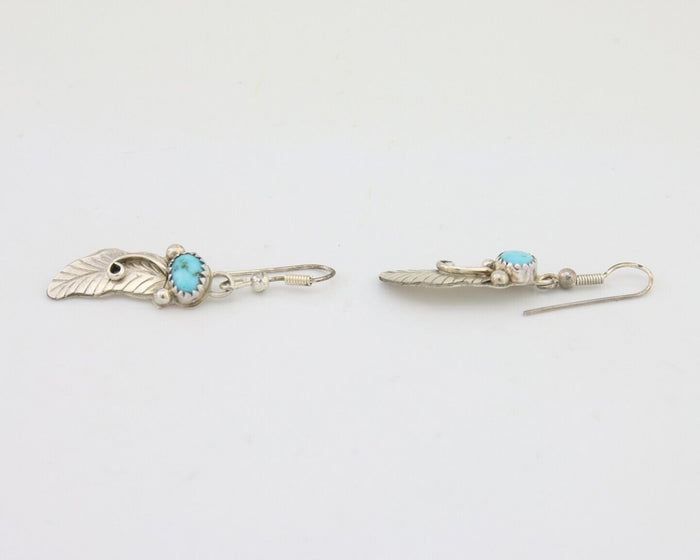 Navajo Dangle Earrings 925 Silver Natural Turquoise Artist Signed JB C.80's