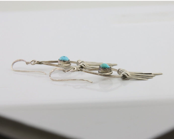 Navajo Dangle Earrings 925 Silver Natural Turquoise Artist Signed JB C.80's