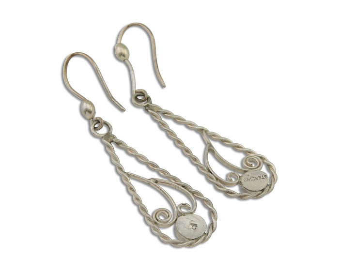 Navajo Dangle Earrings 925 Silver Natural Turquoise Artist Signed JB C.80's