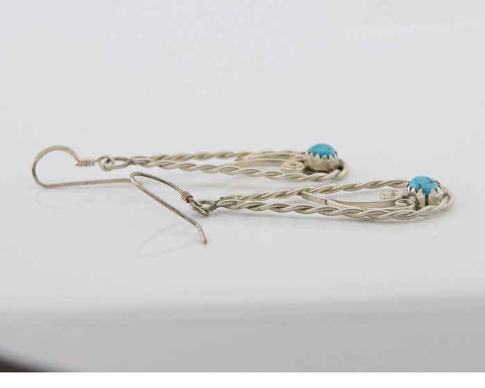 Navajo Dangle Earrings 925 Silver Natural Turquoise Artist Signed JB C.80's