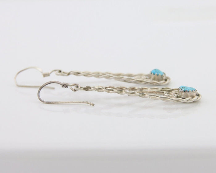 Navajo Dangle Earrings 925 Silver Natural Turquoise Artist Signed JB C.80's