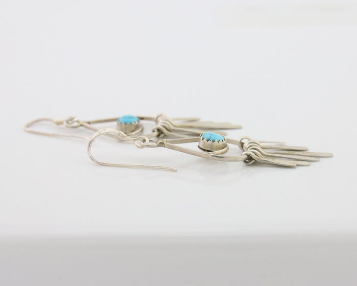 Navajo Dangle Earrings 925 Silver Natural Turquoise Artist Signed JB C.80's