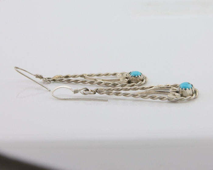 Navajo Dangle Earrings 925 Silver Natural Turquoise Artist Signed JB C.80's