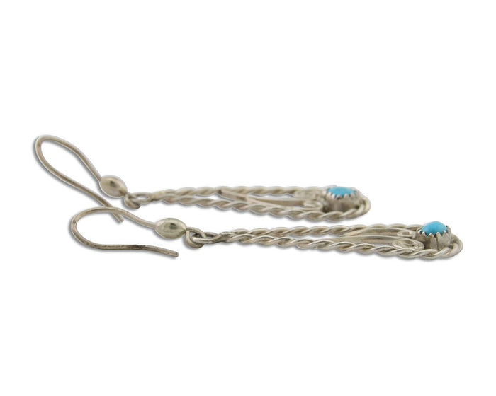 Navajo Dangle Earrings 925 Silver Natural Turquoise Artist Signed JB C.80's