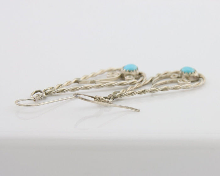 Navajo Dangle Earrings 925 Silver Natural Turquoise Artist Signed JB C.80's