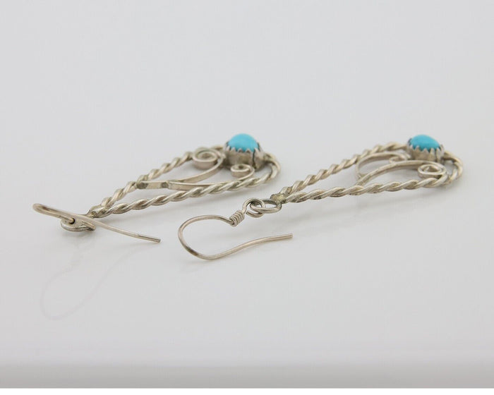 Navajo Dangle Earrings 925 Silver Natural Turquoise Artist Signed JB C.80's