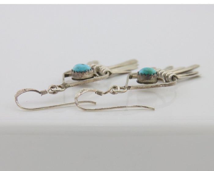 Navajo Dangle Earrings 925 Silver Natural Turquoise Artist Signed JB C.80's