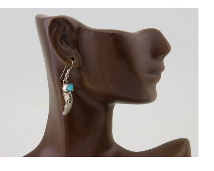 Navajo Dangle Earrings 925 Silver Natural Turquoise Artist Signed JB C.80's
