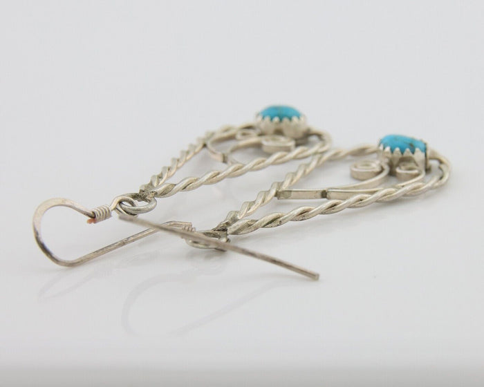 Navajo Dangle Earrings 925 Silver Natural Turquoise Artist Signed JB C.80's
