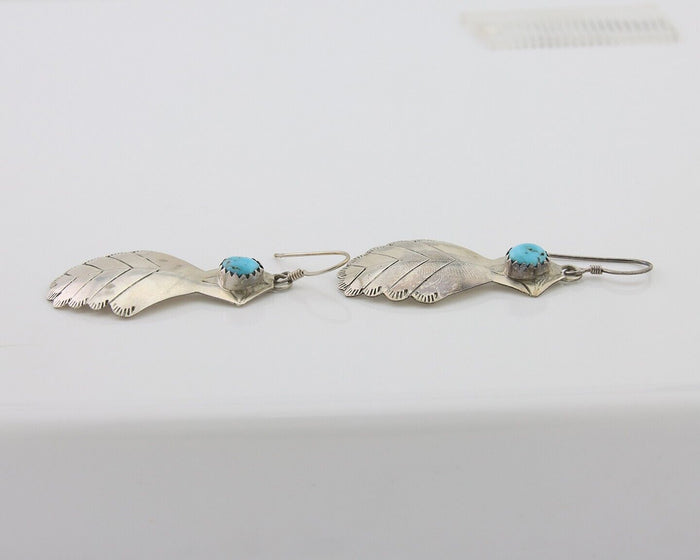 Navajo Dangle Earrings 925 Silver Natural Turquoise Artist Signed JB C.80's