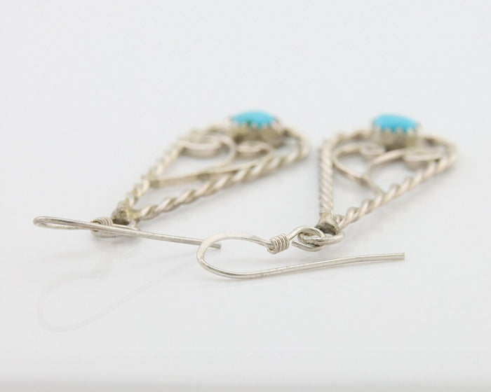 Navajo Dangle Earrings 925 Silver Natural Turquoise Artist Signed JB C.80's
