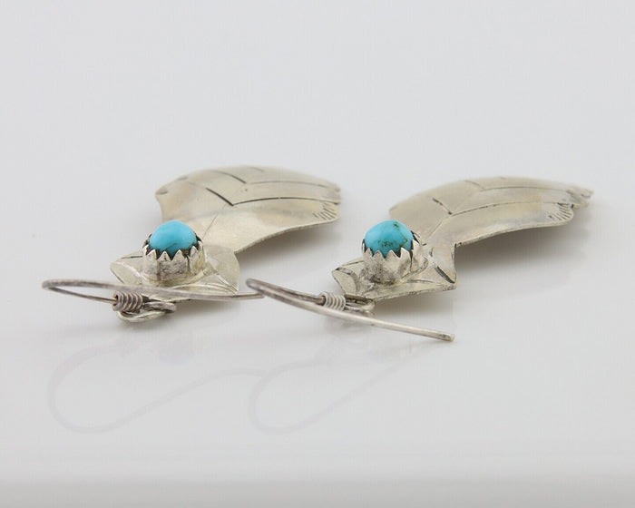 Navajo Dangle Earrings 925 Silver Natural Turquoise Artist Signed JB C.80's