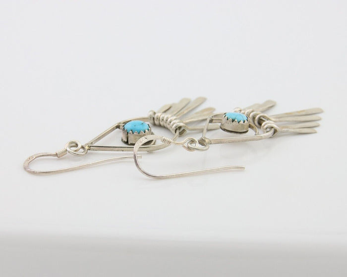 Navajo Dangle Earrings 925 Silver Natural Turquoise Artist Signed JB C.80's