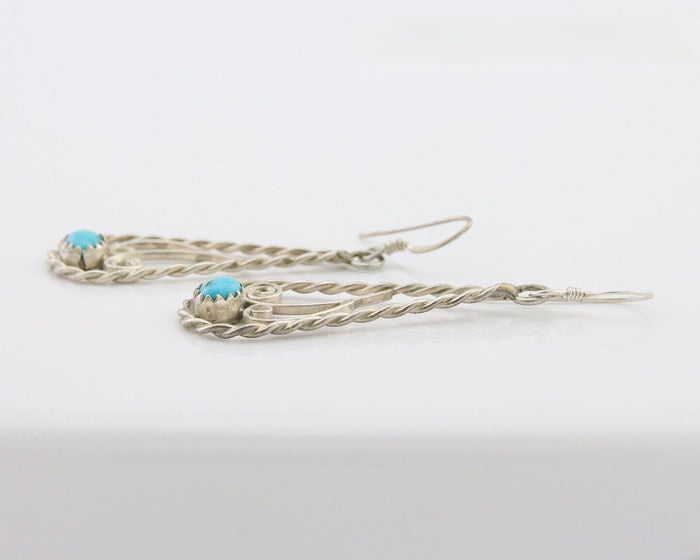 Navajo Dangle Earrings 925 Silver Natural Turquoise Artist Signed JB C.80's