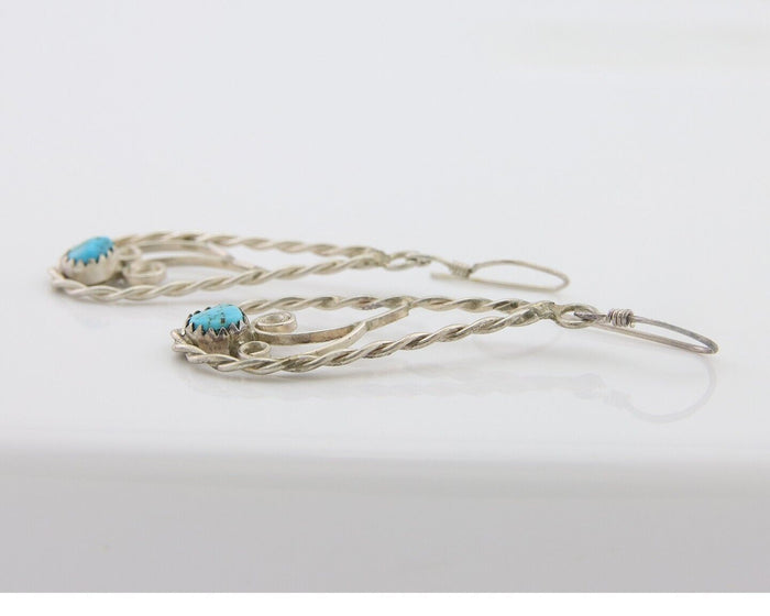 Navajo Dangle Earrings 925 Silver Natural Turquoise Artist Signed JB C.80's