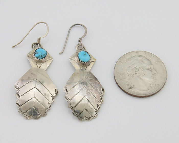 Navajo Dangle Earrings 925 Silver Natural Turquoise Artist Signed JB C.80's