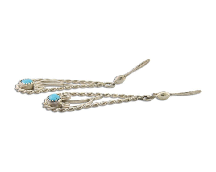 Navajo Dangle Earrings 925 Silver Natural Turquoise Artist Signed JB C.80's