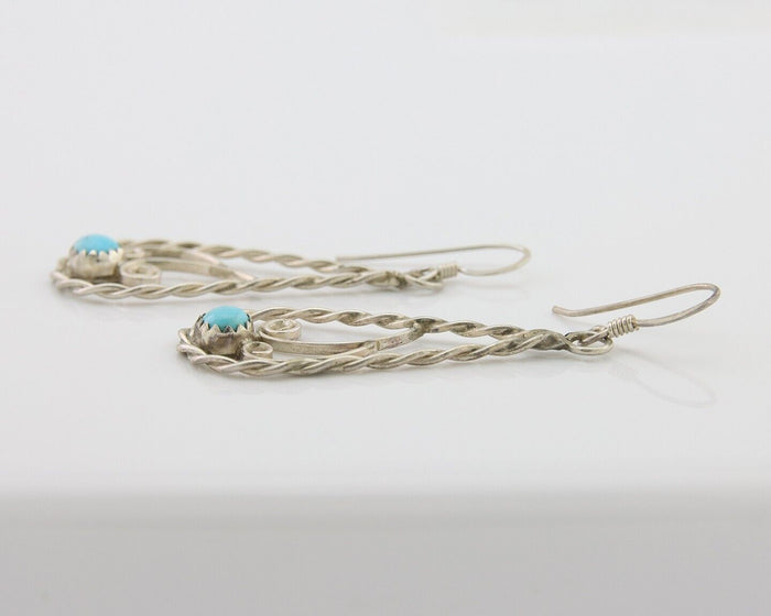 Navajo Dangle Earrings 925 Silver Natural Turquoise Artist Signed JB C.80's