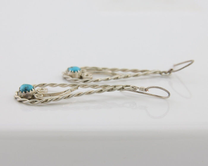 Navajo Dangle Earrings 925 Silver Natural Turquoise Artist Signed JB C.80's