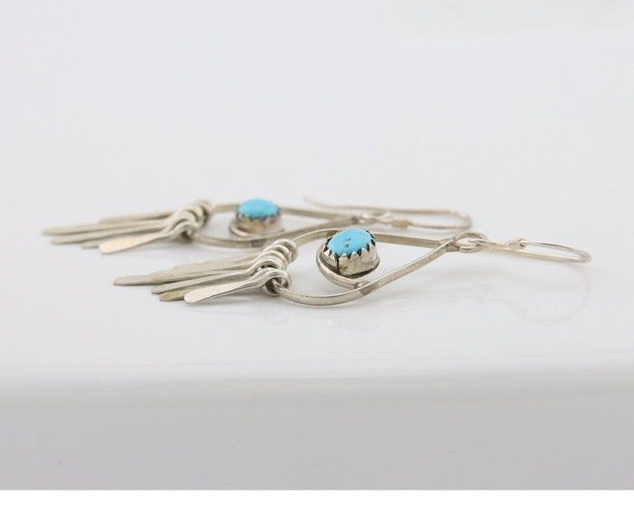 Navajo Dangle Earrings 925 Silver Natural Turquoise Artist Signed JB C.80's