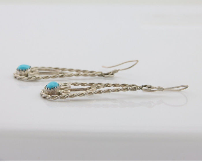 Navajo Dangle Earrings 925 Silver Natural Turquoise Artist Signed JB C.80's