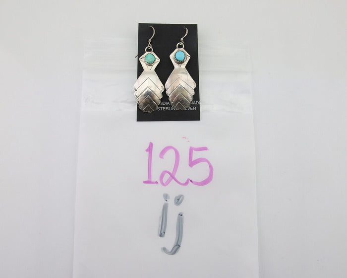 Navajo Dangle Earrings 925 Silver Natural Turquoise Artist Signed JB C.80's
