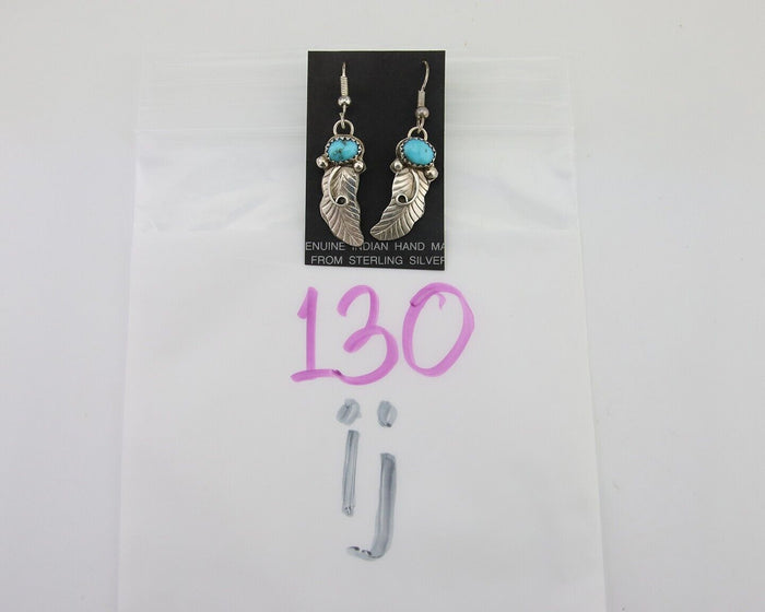 Navajo Dangle Earrings 925 Silver Natural Turquoise Artist Signed JB C.80's