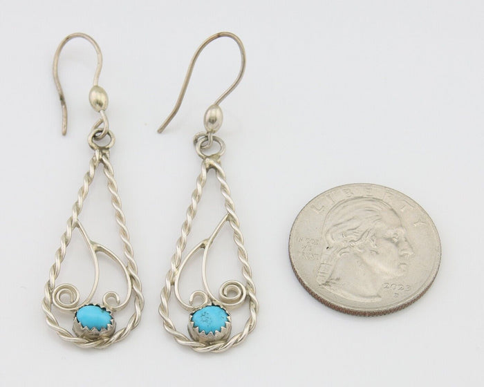 Navajo Dangle Earrings 925 Silver Natural Turquoise Artist Signed JB C.80's