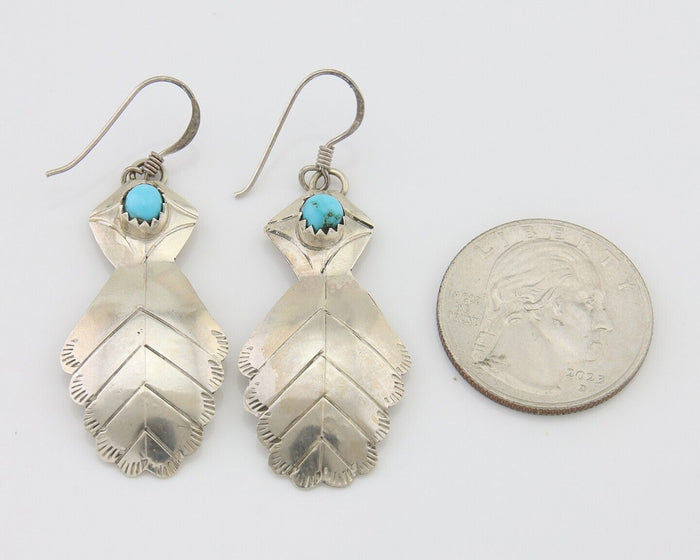 Navajo Dangle Earrings 925 Silver Natural Turquoise Artist Signed JB C.80's