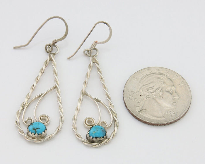 Navajo Dangle Earrings 925 Silver Natural Turquoise Artist Signed JB C.80's