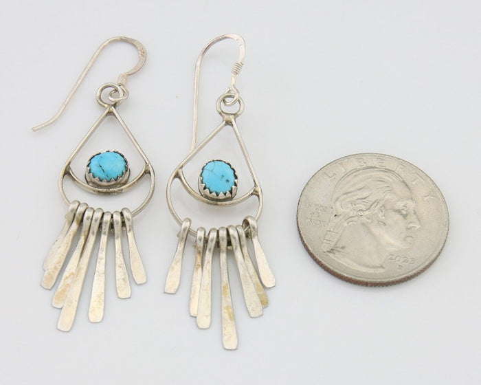 Navajo Dangle Earrings 925 Silver Natural Turquoise Artist Signed JB C.80's