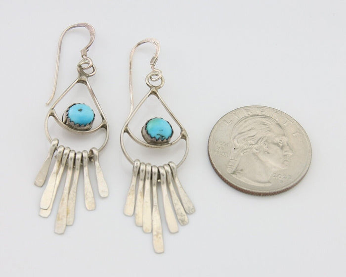 Navajo Dangle Earrings 925 Silver Natural Turquoise Artist Signed JB C.80's