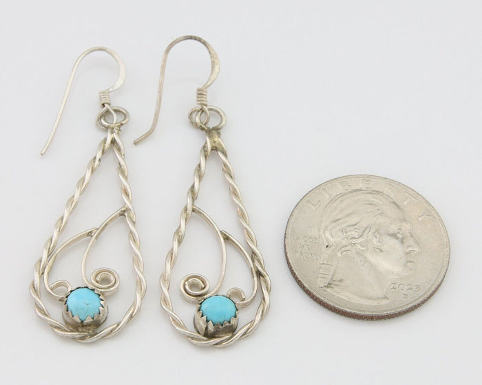 Navajo Dangle Earrings 925 Silver Natural Turquoise Artist Signed JB C.80's