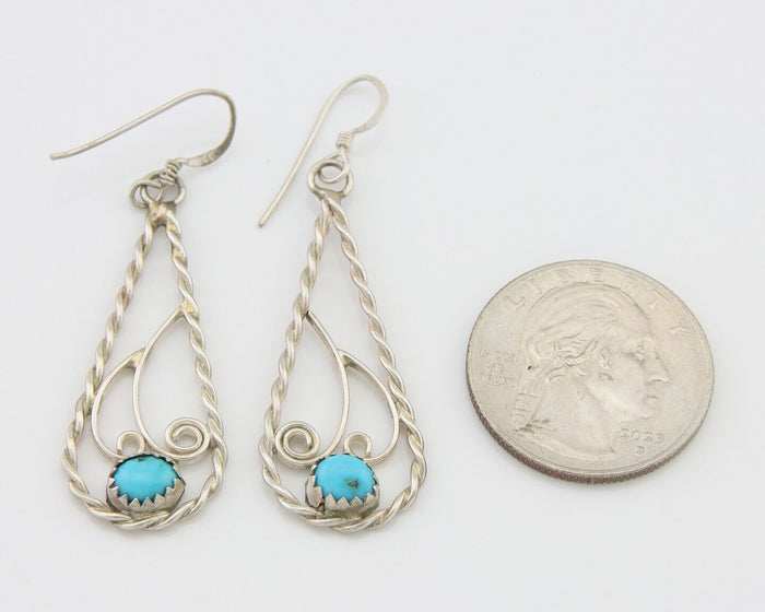 Navajo Dangle Earrings 925 Silver Natural Turquoise Artist Signed JB C.80's