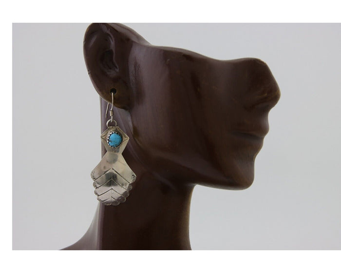 Navajo Dangle Earrings 925 Silver Natural Turquoise Artist Signed JB C.80's