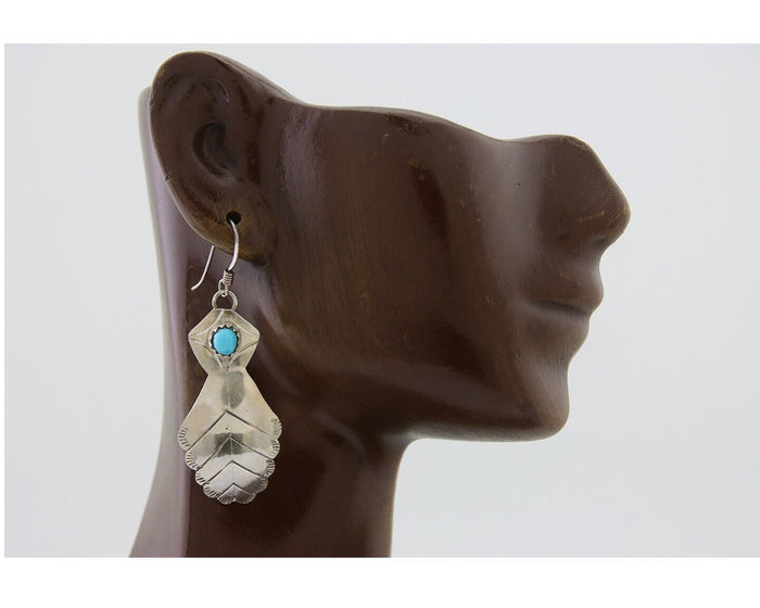 Navajo Dangle Earrings 925 Silver Natural Turquoise Artist Signed JB C.80's