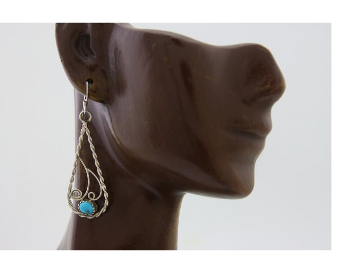 Navajo Dangle Earrings 925 Silver Natural Turquoise Artist Signed JB C.80's