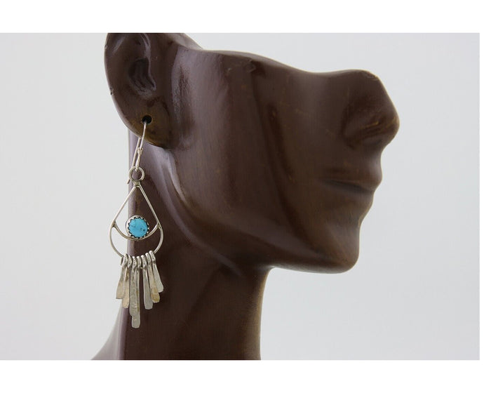 Navajo Dangle Earrings 925 Silver Natural Turquoise Artist Signed JB C.80's
