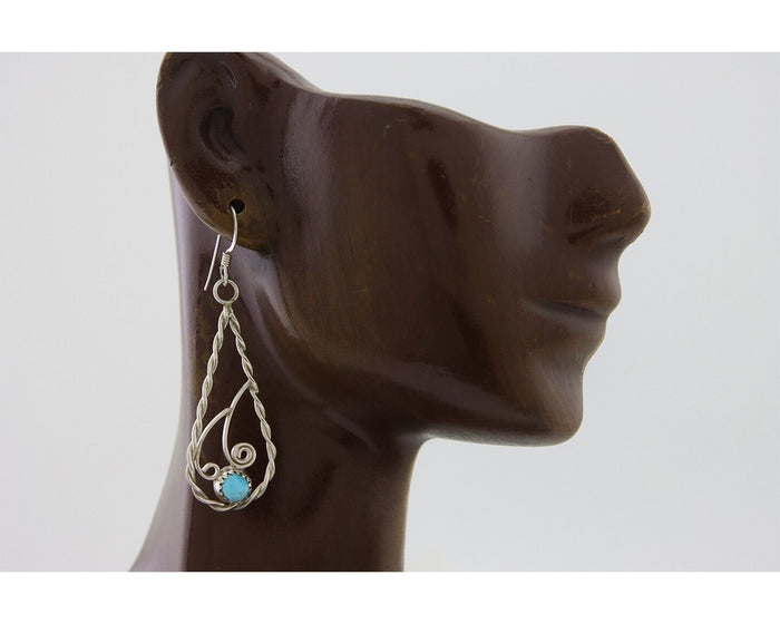 Navajo Dangle Earrings 925 Silver Natural Turquoise Artist Signed JB C.80's