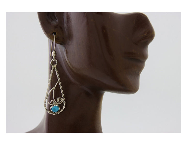Navajo Dangle Earrings 925 Silver Natural Turquoise Artist Signed JB C.80's