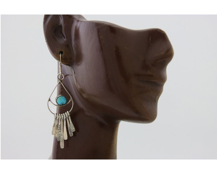 Navajo Dangle Earrings 925 Silver Natural Turquoise Artist Signed JB C.80's