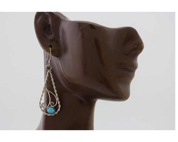 Navajo Dangle Earrings 925 Silver Natural Turquoise Artist Signed JB C.80's