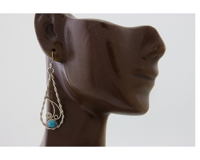 Navajo Dangle Earrings 925 Silver Natural Turquoise Artist Signed JB C.80's