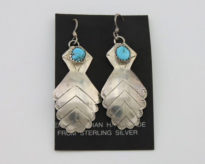 Navajo Dangle Earrings 925 Silver Natural Turquoise Artist Signed JB C.80's
