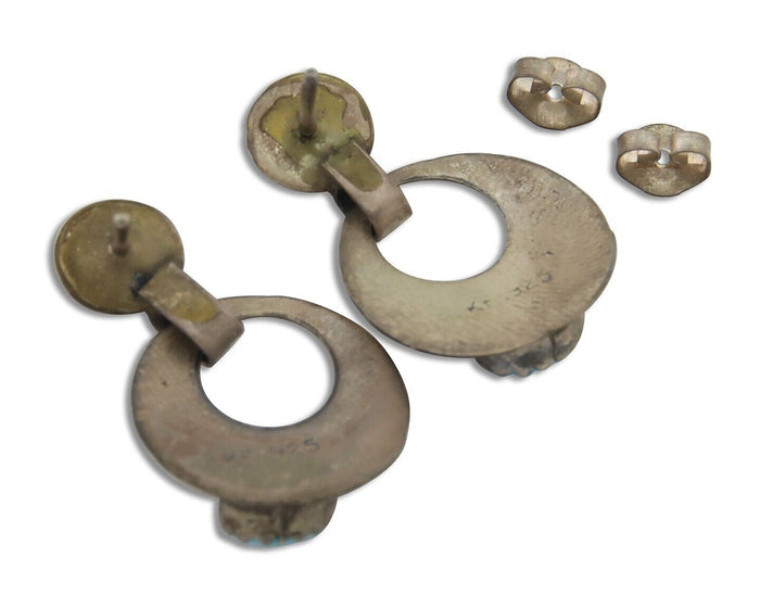 Navajo Dangle Earrings 925 Silver Natural Turquoise Artist Signed KF C.80's