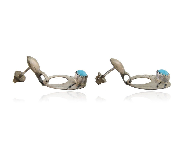 Navajo Dangle Earrings 925 Silver Natural Turquoise Artist Signed KF C.80's