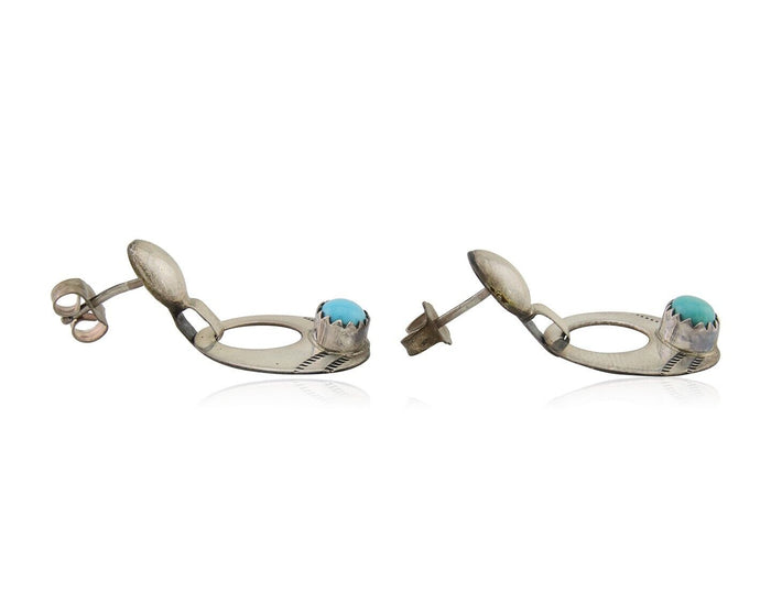 Navajo Dangle Earrings 925 Silver Natural Turquoise Artist Signed KF C.80's