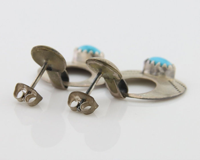 Navajo Dangle Earrings 925 Silver Natural Turquoise Artist Signed KF C.80's