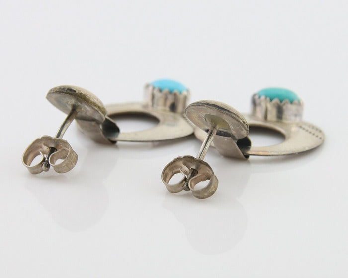 Navajo Dangle Earrings 925 Silver Natural Turquoise Artist Signed KF C.80's